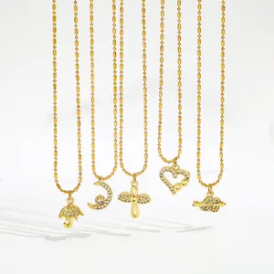 Joolim 18K PVD Gold Plated Waterproof Dainty Moon Umbrella Heart Zirconia Pendant Stainless Steel Necklace Fashion Jewelry