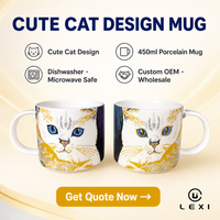 Mug en porcelaine motif chat mignon 450 ml, tasse à café en céramique blanche avec illustration de visage de chat, yeux bleus, chat tigré roux, personnalisable, compatible lave-vaisselle