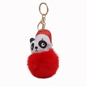 Großhandel bagcharm keychain furball-Neue Panda Koala Bär Tasche Charm Anhänger Schlüssel ring PU Karton Flauschige Pompon Pelz Ball Schlüssel halter Weihnachts geschenk Schlüssel bund