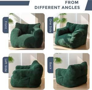 PIOEN Sherpa <strong>Bean</strong> <strong>Bag</strong> Chair <strong>Boucle</strong> Tufted Accent Sofa for Adults and Kids Pocket Reading Stuffed Filler for Living Room, Green - Product Image 5