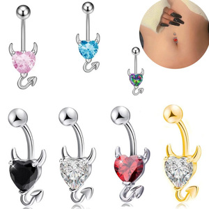 Anillos <span class=keywords><strong>de</strong></span> Ombligo <span class=keywords><strong>de</strong></span> Acero Inoxidable Plateados con Circonita, Diseño Sexy <span class=keywords><strong>de</strong></span> Pequeño Diablo, para Unisex, Regalo para Bodas, Compromisos y Fiestas - Product Image 2