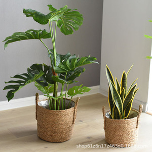 Pot de fleurs nordique en paille, pot en algues, panier à fleurs tressé, panier tissé fait à la main, pot de fleurs en bambou, panier en rotin pour plantes - Product Image 2