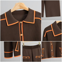 Ensemble deux pièces décontracté pour femme : pull en viscose à col mandarin anti-plis et pantalon large color block pour le printemps
