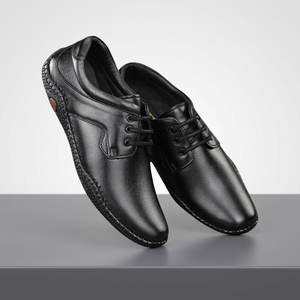 Chaussures de bureau formelles pour hommes en cuir véritable à lacets légères et décontractées pour la marche, noires - Product Image 1