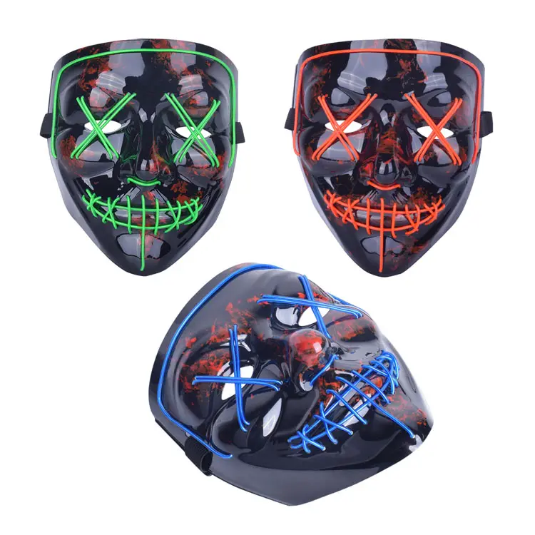 Factory price Scary El Wire LED Halloween Mask Neon Glowing Flashing LED Light up Masks