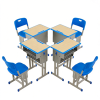 Ensemble table et chaise d'étude préscolaire moderne avec tiroir à jouets, crochet à livres, design coloré, bords arrondis, structure métallique, mobilier scolaire pour enfants