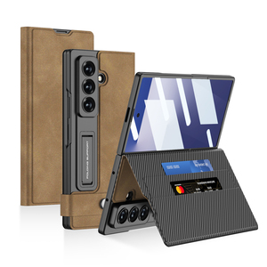 Étui pliable antichoc en cuir GKK pour Samsung Z Fold 7 6, avec rabat en suède, porte-cartes et protection intégrale - Product Image 1