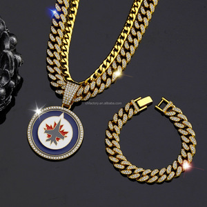 Conjunto <span class=keywords><strong>de</strong></span> <span class=keywords><strong>Collar</strong></span> y Pulsera Cubana <span class=keywords><strong>de</strong></span> Esmalte Redondo Estilo Hip-Hop Exagerado para Equipo Jet - Product Image 2