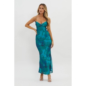Soldes d'été : Robe longue femme dos nu, sexy, élégante, décontractée, pour les vacances, style licou, tie-dye, effet enveloppant, tissée, taille naturelle, lavable - Product Image 5