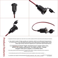 Prise allume-cigare 12V à monter sur panneau avec cache anti-poussière, câble pré-câblé rouge et noir pour camping-car, bateau, camion, prise de courant automobile