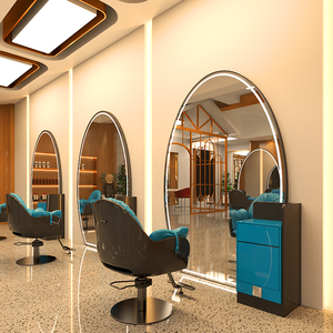 Miroir mural ovale LED à cadre doré pour salon <span class=keywords><strong>de</strong></span> coiffure, barbier, salon <span class=keywords><strong>de</strong></span> beauté, hôtel, projet, vente en gros, OEM, ODM, sur mesure - Product Image 4