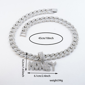 Collana Cubana Ecologica Stile Hip-hop Streetwear con Catena di Lettere MONEY, Personalità Maschile - Product Image 2