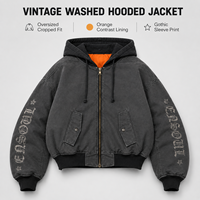 Blousons Bomber Homme Personnalisés Vintage Délavés à Capuche Coupe Courte, Doublure Contrastante Imprimée, Style Oversize Streetwear, Blousons Rembourrés, Vêtements d'extérieur OEM