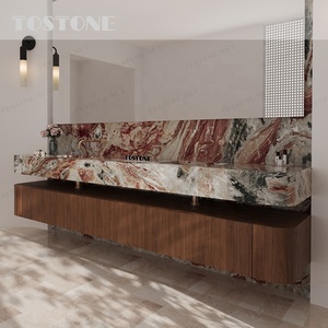Tostone Nuova Tendenza Monika Rossa, Mobile Bagno in Legno Massello e Marmo Naturale per Bagni Moderni di Case e Ville - Product Image 5