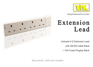 Dây Dẫn Mở Rộng Điện 4 Gang Unfused <span class=keywords><strong>UK</strong></span> Với Cáp 2M BS + Phích Cắm Hợp Nhất 13A - Product Image 2
