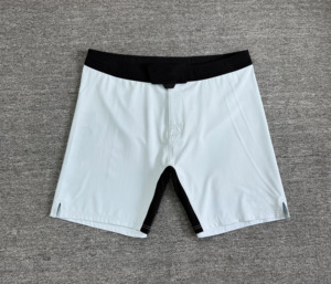 Shorts de sport pour hommes à séchage rapide, gris clair uni, taille élastique, mi-longs, tricotés, shorts de plage, shorts de boxe - Product Image 1