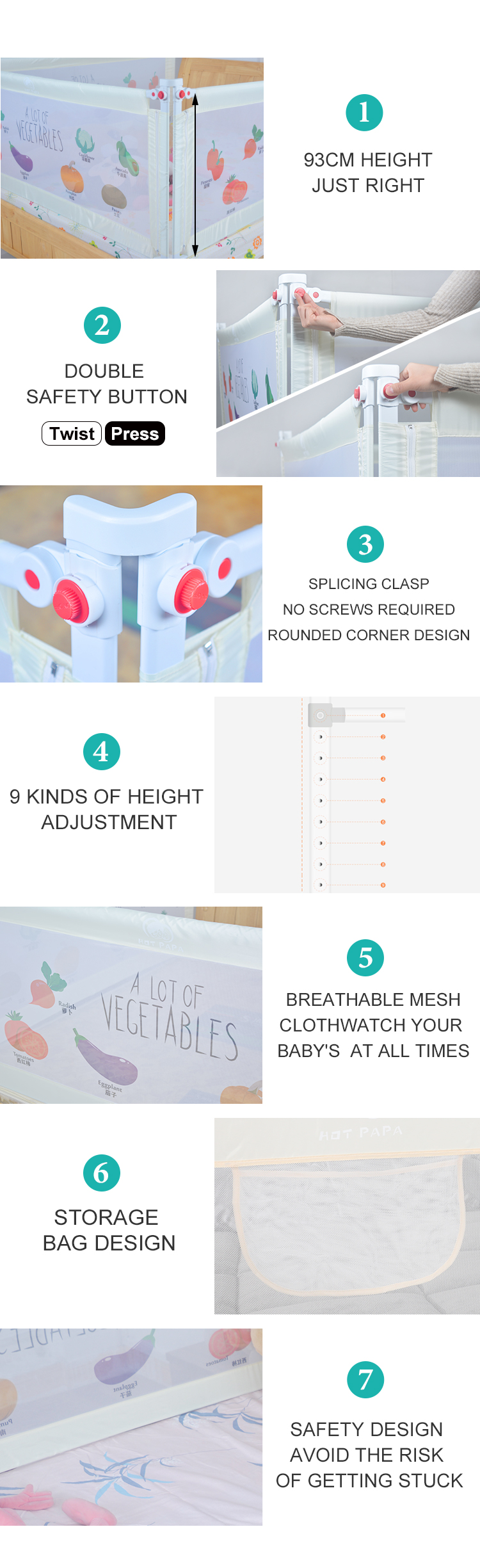 Baby Bed Rail Easy Installation New Arrival Multi-Colored Anti-Collision Kids Baby Safety Bed Rail BR-01