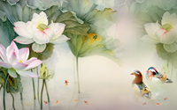 Papier peint mural 3D personnalisé en toile imperméable, motif floral, canard, lotus, style chinois, peinture à l'huile, chambre à coucher, salon, autocollant à décoller et à coller