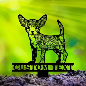 Dekorasi taman kustom, seni dekoratif halaman Chihuahua, kekasih Chihuahua, Post taman peringatan hitam