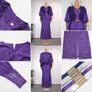 S10761 <span class=keywords><strong>Abiti</strong></span> da Chiesa alla Moda <span class=keywords><strong>per</strong></span> Donne, Maniche Lunghe, Scollo a V, Pizzo con Volant, Vestito Lungo da Festa Serale, Elegante Abito Dashiki con Cintura - Product Image 6