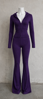 Ensemble de survêtement en tissu éponge Y2K pour femmes, avec logo personnalisé, veste à capuche zippée streetwear et pantalon évasé taille basse, deux pièces