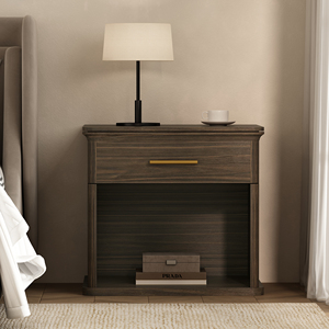 Walnut Nightstand With Drawer And <b>Open</b> Shelf <b>Storage</b> For Bedroom Use - Product Image 2