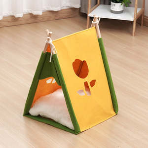 เต็นท์นอนแมวรูปสามเหลี่ยมลายดอกไม้ ระบายอากาศได้ดี สำหรับแมวและสุนัข - Product Image 1
