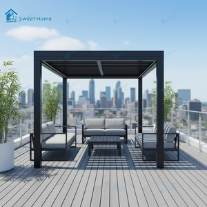 Pérgola de Aluminio <span class=keywords><strong>para</strong></span> Exteriores Sweet Home con Techo de Láminas, Iluminación LED Impermeable y Mosquitera <span class=keywords><strong>para</strong></span> Jardín - Product Image 6