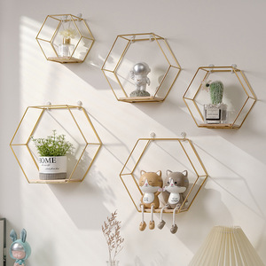 Mensola Esagonale in <span class=keywords><strong>Ferro</strong></span> <span class=keywords><strong>Battuto</strong></span> Stile Art Déco, Portaoggetti da Parete per Statuette e Decorazioni da Soggiorno - Product Image 2