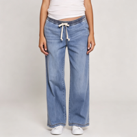 Jean de maternité à cordon de serrage pour femme, coupe large sous le ventre, en denim léger, style décontracté pour tous les jours
