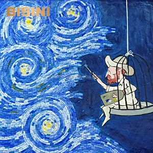 세련된 예술적 유럽 포스트 인상파 영감 작은 반 고흐 그림 별이 빛나는 밤 모자이크 타일 패턴 벽화