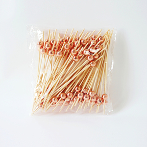 <span class=keywords><strong>Brochette</strong></span> de perles de bambou doré avec long manche Pics de fruits élégants pour cocktails et boissons - Product Image 3