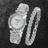 Montre à quartz de luxe pour femme avec strass argentés, bracelet élégant, montre-bracelet tendance, montre habillée pour femme, cadeau, style bijou