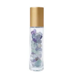 Botellas de rodillo de aceite esencial con cubierta de oro mate, botella roll on de cristal de piedra Natural de Jade de 10ml
