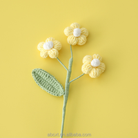 Bouquet de fleurs d'hibiscus en crochet tricoté à la main, 5 têtes, en coton durable, pour cadeau et décoration intérieure - Vente en gros