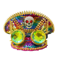 Chapeau Steampunk à Paillettes Arc-en-ciel et Strass avec Lunettes de Protection pour Femme, Vente en Gros, MOQ 3