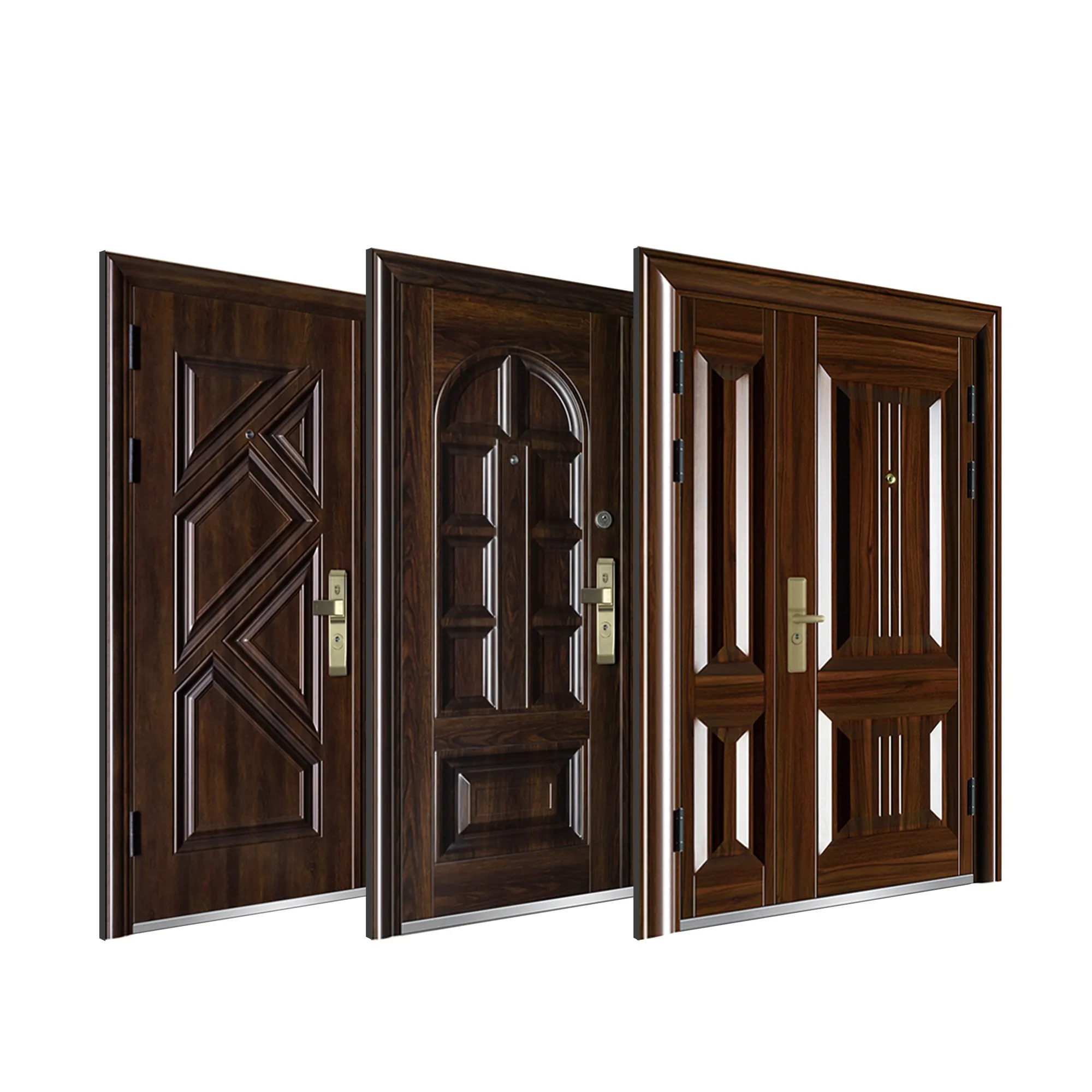 China Competitive Price Wooden Double Entry Doors For Main Entrance Price Exterior Cheap Security Steel Door For Home