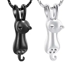 Trendy niedlichen Katze geformt Silber schwarz modischen hohlen Design Anhänger Andenken Urne Halskette für Haustier Asche Großhandel