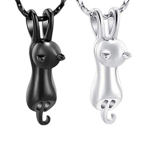 Trendy Cute <strong>Cat</strong> Shaped Silver Black Fashionable Hollow Design Pendant Keepsake <strong>Urn</strong> Necklace for Pet Ashes Wholesale - Product Image 1