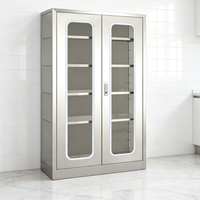Armoire à instruments médicaux moderne en acier inoxydable 304 sur mesure, 4 étagères réglables, fenêtres en verre pour hôpital, école, laboratoire