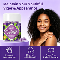 Gummies de suppléments à base de plantes anti-âge pour adultes en vrac, 60 unités, sans sucre, favorisant l'éclat de la peau, support OEM, marque privée