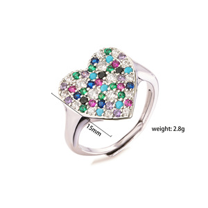 Bague ouverte coeur en cristal Zircon micro pavé bague réglable coeur en pierre CZ brillante plaquée or et argent - Product Image 6