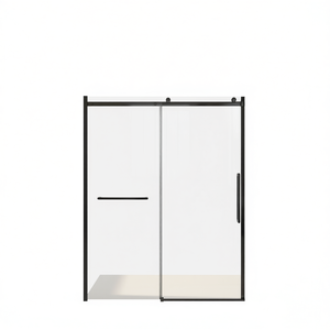 Porte de douche coulissante en verre sans cadre 56-60W X 76H avec quincaillerie noire mate et barre porte-serviettes - Product Image 1