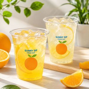 Gobelets en plastique PET transparents jetables avec logo personnalisé pour jus d'orange, thé au citron, soda, boissons fraîches, café à emporter, emballage de boissons - Product Image 1