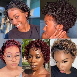 Letsfly Cheap $8 Brazilian Curly 13x1 Lace Frontal Human Hair <b>Wigs</b> Pixie Cut Short <b>Bob</b> <b>Wig</b> for Women - Product Image 5
