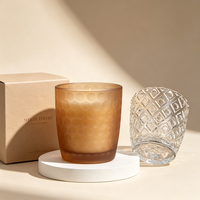 Pot à bougie en verre taillé vintage de qualité supérieure |   Conteneur de bougie parfumée vide géométrique texturé à base épaisse en gros