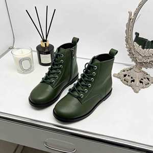 Vente directe d'usine, bottes de combat en cuir vert pour femmes, à lacets, avec fermeture éclair latérale, bottes à la cheville - Product Image 5