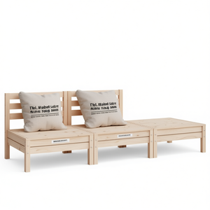 Canapé de jardin modulaire 3 places en pin naturel, mobilier d'extérieur en bois massif, design minimaliste - Product Image 1