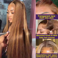 Wig Rambut Asli Warna Oranye 13x6 Transparan Lace Front 100% Original Virgin Body Straight Wave HD Lace Frontal Wigs