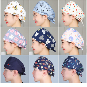 หมวกผ่าตัดผ้าฝ้ายแท้สำหรับผู้หญิง ลายผูกโบว์ ดีไซน์หัวเข็มขัดแบบใหม่ สไตล์ลำลอง สำหรับทันตกรรม ชีโม ดูแลหลังคลอด - Product Image 1